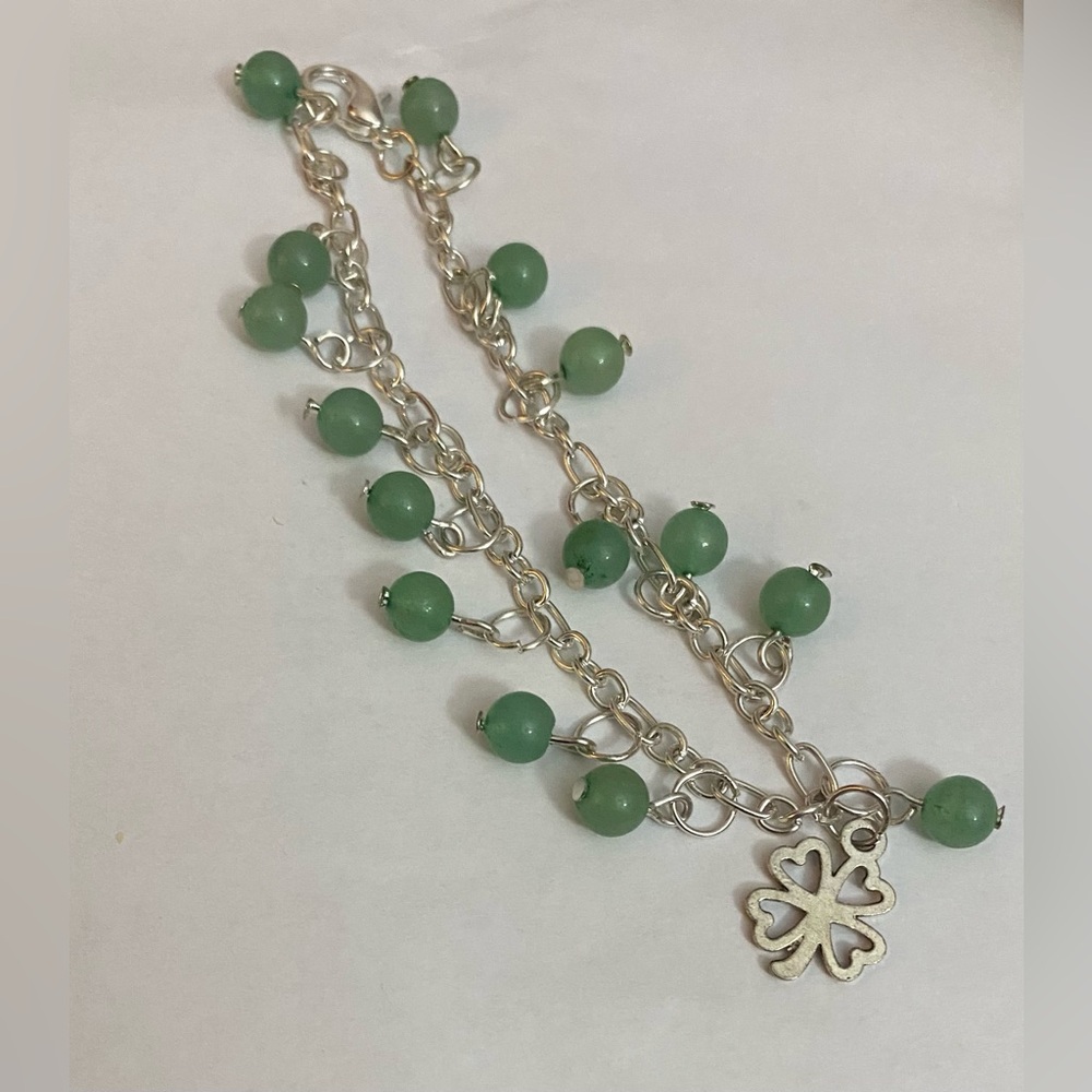 NEW Genuine Aventurine crystal bracelet with 4-leaf clover charm